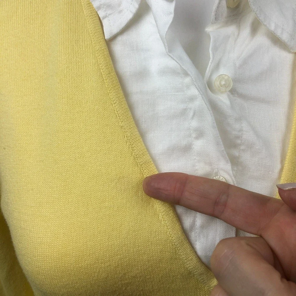 Lauren Ralph Lauren‎ Sweater Womens Large Cotton Linen Yellow White Pullover